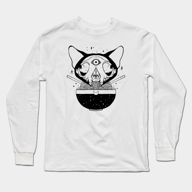 Cosmic Cat Skull Ramen Noodles Long Sleeve T-Shirt by cellsdividing